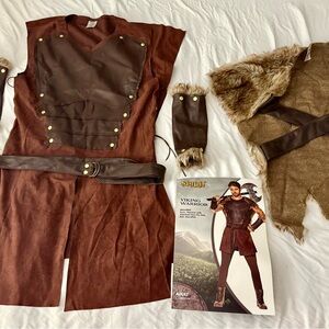 Spirit Brown Viking Warrior Costume with Faux Fur Accents